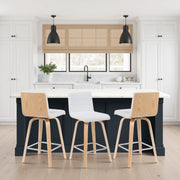 Vienna Modern Counter Height Swivel Bar Stool with White Faux Leather Seat and Patterned Oak Wood Frame - Furniture City (CA)l