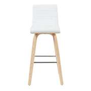 Vienna Modern Swivel Bar Height Stool with White Faux Leather Seat and Patterned Oak Wood Frame - Furniture City (CA)l