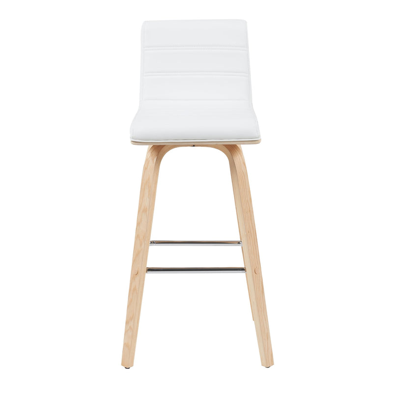 Vienna Modern Swivel Bar Height Stool with White Faux Leather Seat and Patterned Oak Wood Frame - Furniture City (CA)l