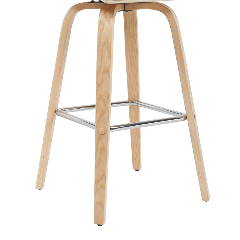 Vienna Modern Swivel Bar Height Stool with White Faux Leather Seat and Patterned Oak Wood Frame - Furniture City (CA)l