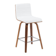 Vienna Modern Counter Height Swivel Bar Stool with Snow White Faux Leather Seat and Walnut Finished Wood Frame - Furniture City (CA)l
