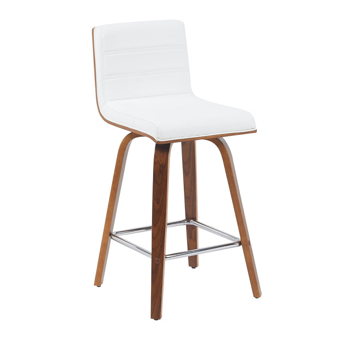Vienna Modern Counter Height Swivel Bar Stool with Snow White Faux Leather Seat and Walnut Finished Wood Frame