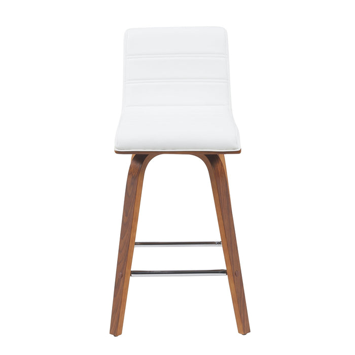 Vienna Modern Counter Height Swivel Bar Stool with Snow White Faux Leather Seat and Walnut Finished Wood Frame