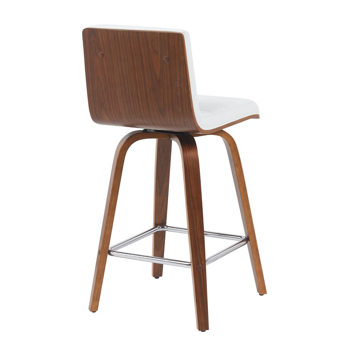 Vienna Modern Counter Height Swivel Bar Stool with Snow White Faux Leather Seat and Walnut Finished Wood Frame