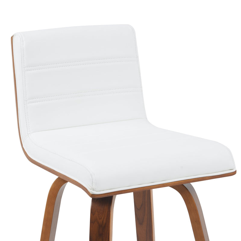 Vienna Modern Counter Height Swivel Bar Stool with Snow White Faux Leather Seat and Walnut Finished Wood Frame - Furniture City (CA)l