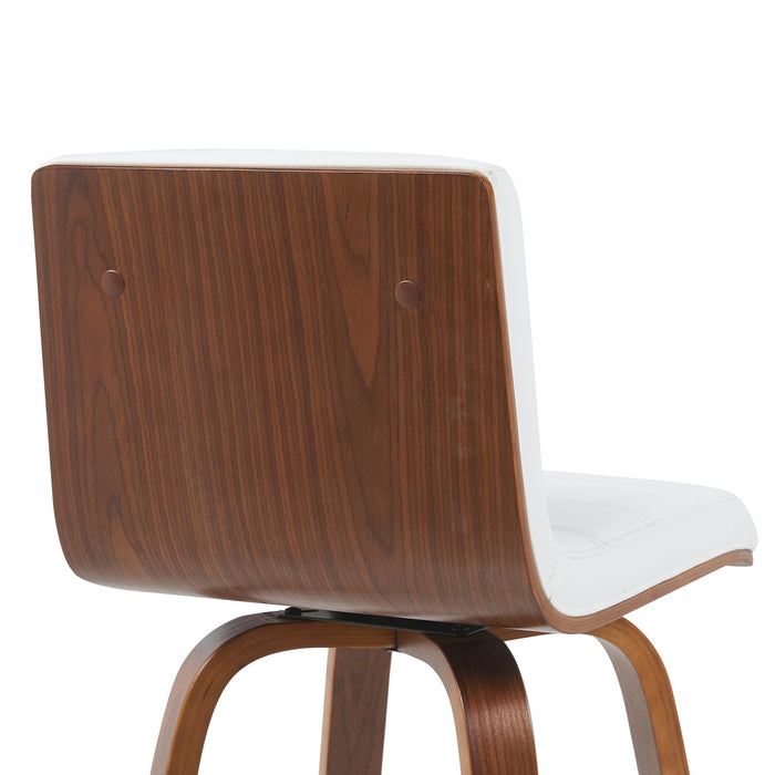 Vienna Modern Counter Height Swivel Bar Stool with Snow White Faux Leather Seat and Walnut Finished Wood Frame