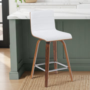 Vienna Modern Counter Height Swivel Bar Stool with Snow White Faux Leather Seat and Walnut Finished Wood Frame - Furniture City (CA)l
