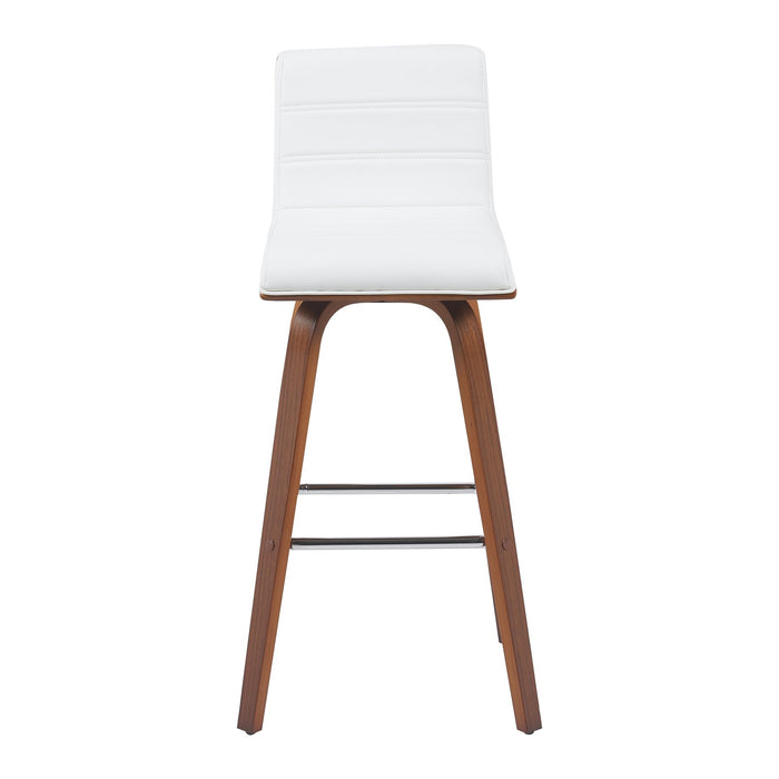 Vienna Modern Swivel Bar Height Stool with Snow White Faux Leather Seat and Walnut Finished Wood Frame