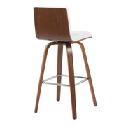 Vienna Modern Swivel Bar Height Stool with Snow White Faux Leather Seat and Walnut Finished Wood Frame - Furniture City (CA)l