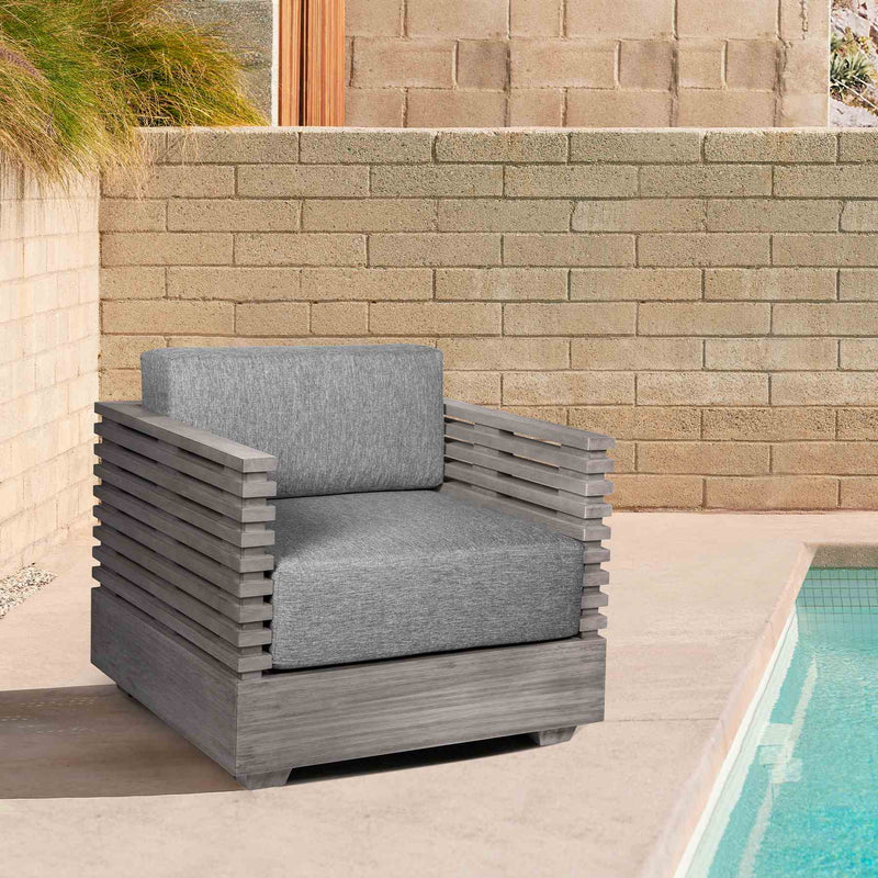 Vivid Outdoor Patio Chair in Gray Eucalyptus Wood with Gray Olefin Cushions - Furniture City (CA)l