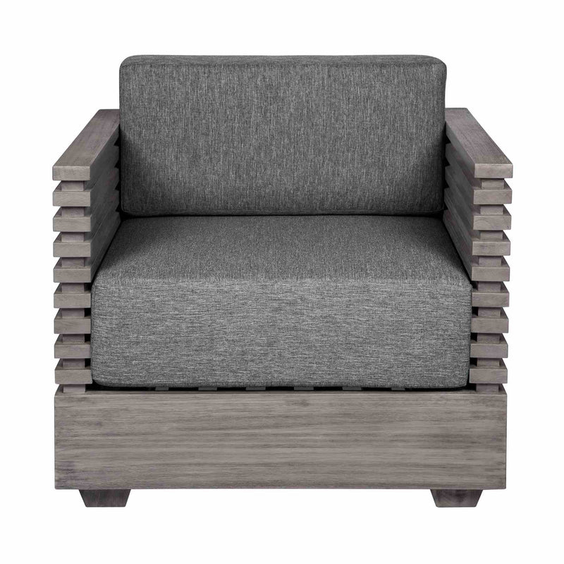 Vivid Outdoor Patio Chair in Gray Eucalyptus Wood with Gray Olefin Cushions - Furniture City (CA)l