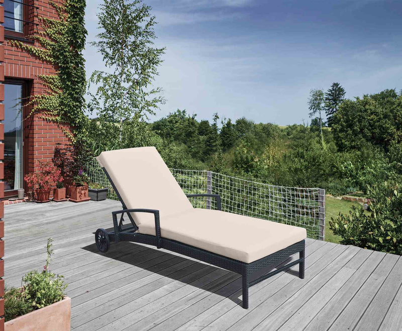 Vida Outdoor Wicker Lounge Chair with Water Resistant Beige Fabric Cushion - Furniture City (CA)l
