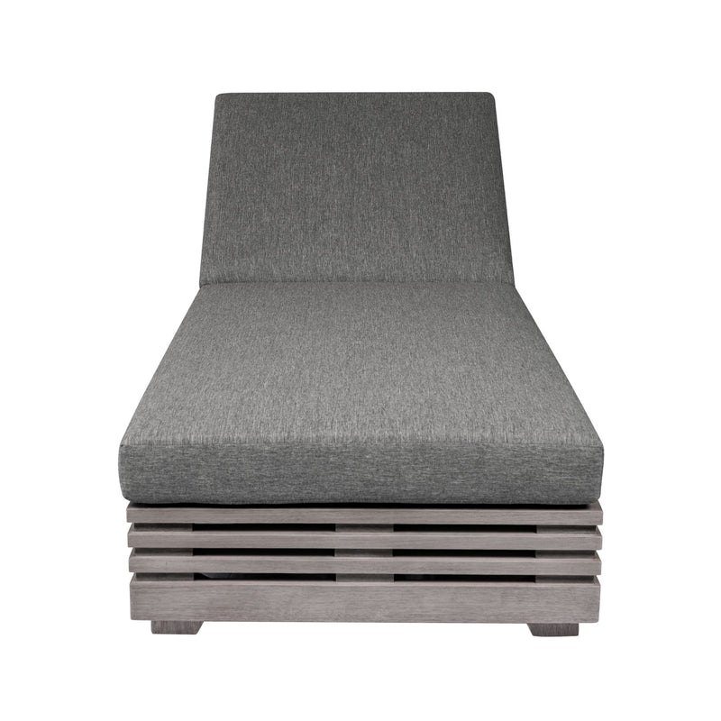 Vivid Outdoor Patio Chaise Lounge Chair in Gray Eucalyptus Wood with Gray Olefin Cushions - Furniture City (CA)l