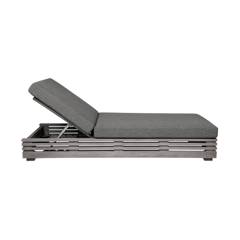 Vivid Outdoor Patio Chaise Lounge Chair in Gray Eucalyptus Wood with Gray Olefin Cushions - Furniture City (CA)l