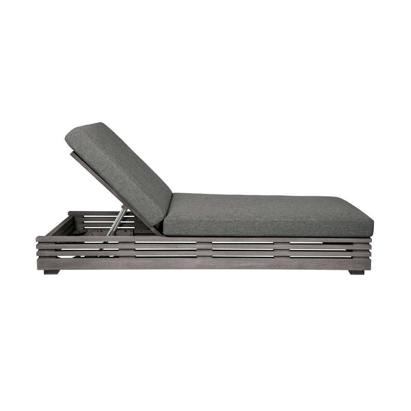 Vivid Outdoor Patio Chaise Lounge Chair in Gray Eucalyptus Wood with Gray Olefin Cushions - Furniture City (CA)l