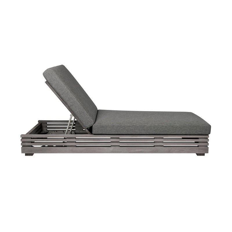 Vivid Outdoor Patio Chaise Lounge Chair in Gray Eucalyptus Wood with Gray Olefin Cushions - Furniture City (CA)l