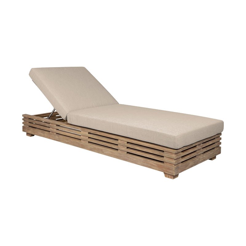 Vivid Outdoor Patio Chaise Lounge Chair in Light Eucalyptus Wood with Taupe Olefin Cushions - Furniture City (CA)l