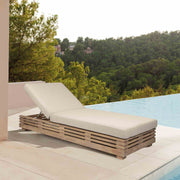 Vivid Outdoor Patio Chaise Lounge Chair in Light Eucalyptus Wood with Taupe Olefin Cushions - Furniture City (CA)l