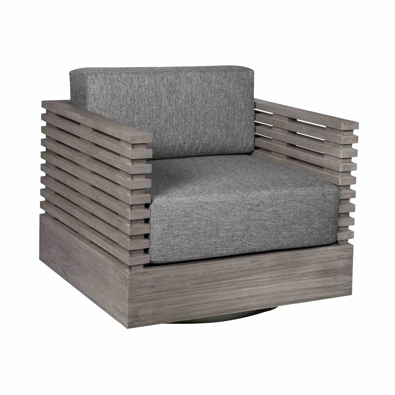 Vivid Swivel Outdoor Patio Chair in Gray Eucalyptus Wood with Gray Olefin Cushions - Furniture City (CA)l