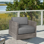 Vivid Swivel Outdoor Patio Chair in Gray Eucalyptus Wood with Gray Olefin Cushions - Furniture City (CA)l