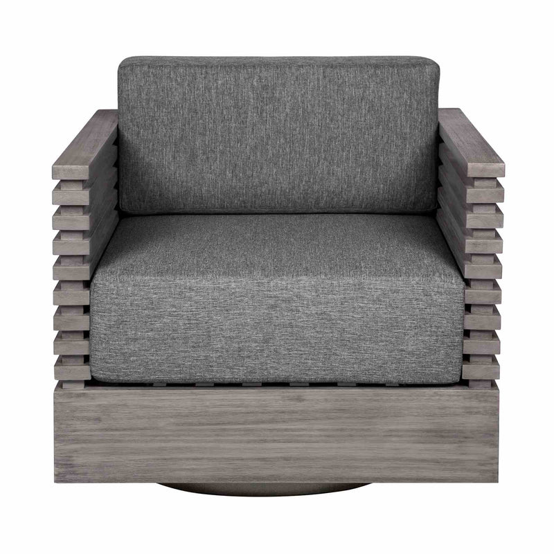 Vivid Swivel Outdoor Patio Chair in Gray Eucalyptus Wood with Gray Olefin Cushions - Furniture City (CA)l