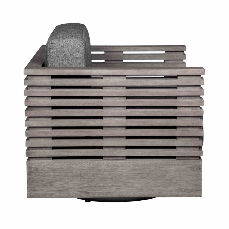 Vivid Swivel Outdoor Patio Chair in Gray Eucalyptus Wood with Gray Olefin Cushions - Furniture City (CA)l
