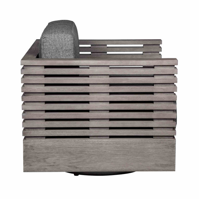 Vivid Swivel Outdoor Patio Chair in Gray Eucalyptus Wood with Gray Olefin Cushions