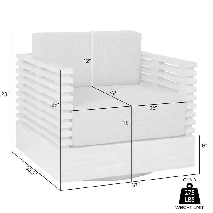 Vivid Swivel Outdoor Patio Chair in Gray Eucalyptus Wood with Gray Olefin Cushions