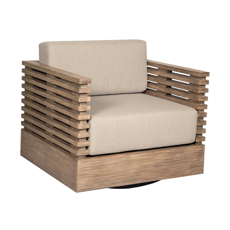 Vivid Swivel Outdoor Patio Chair in Light Eucalyptus Wood with Taupe Olefin Cushions - Furniture City (CA)l