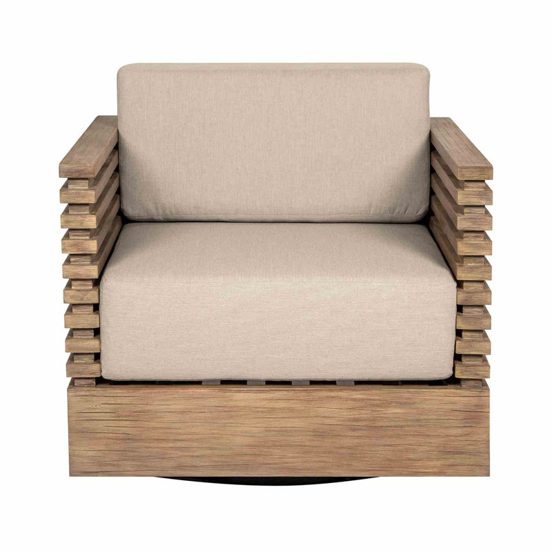 Vivid Swivel Outdoor Patio Chair in Light Eucalyptus Wood with Taupe Olefin Cushions - Furniture City (CA)l