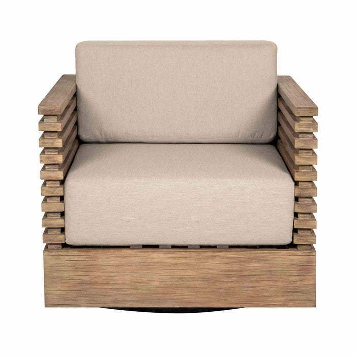 Vivid Swivel Outdoor Patio Chair in Light Eucalyptus Wood with Taupe Olefin Cushions