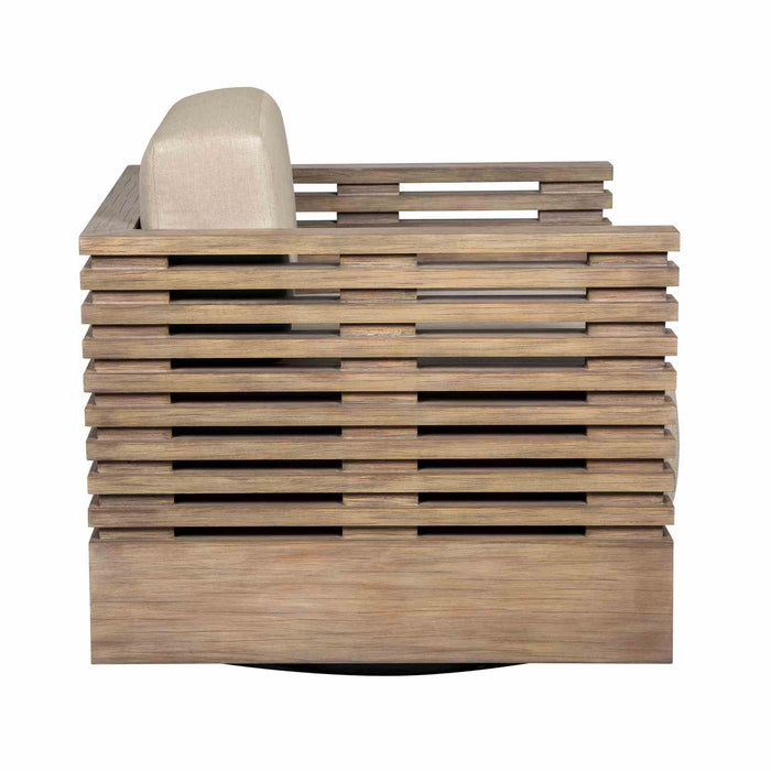 Vivid Swivel Outdoor Patio Chair in Light Eucalyptus Wood with Taupe Olefin Cushions