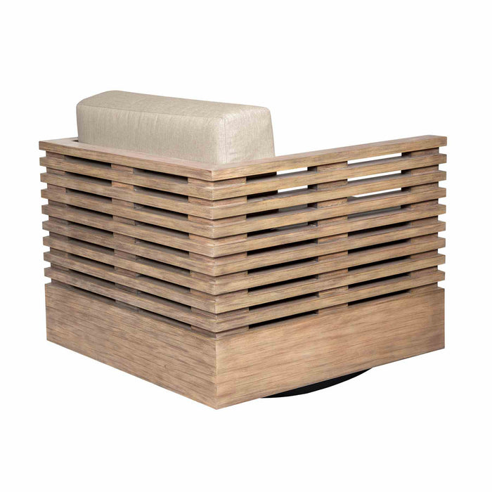 Vivid Swivel Outdoor Patio Chair in Light Eucalyptus Wood with Taupe Olefin Cushions