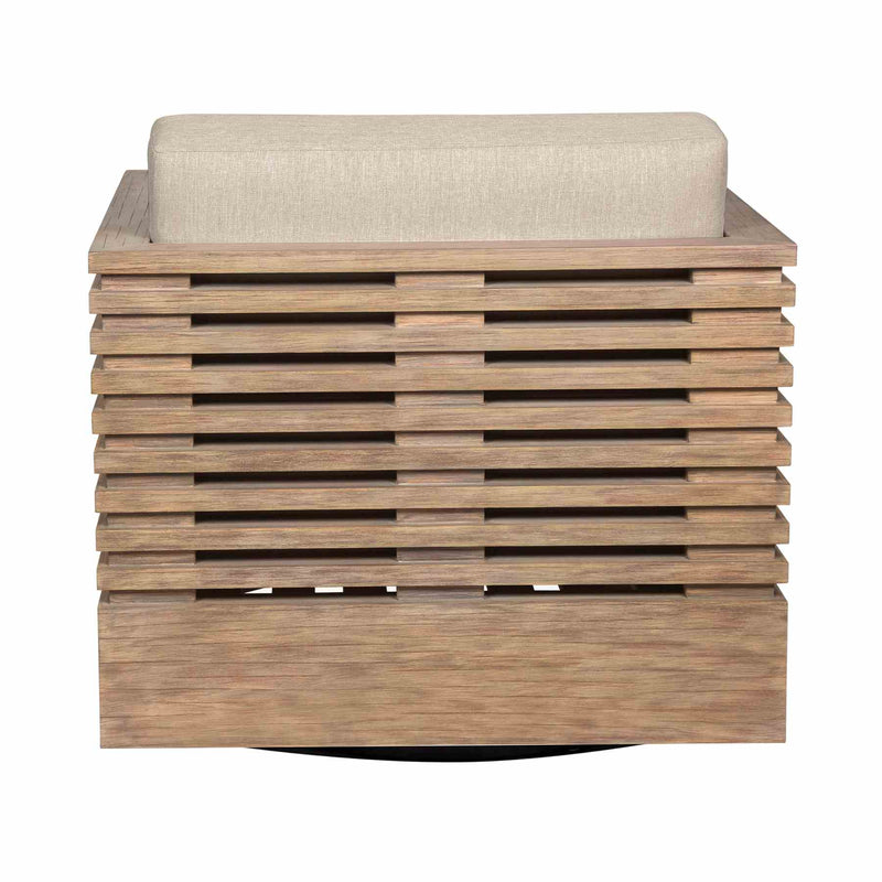 Vivid Swivel Outdoor Patio Chair in Light Eucalyptus Wood with Taupe Olefin Cushions - Furniture City (CA)l