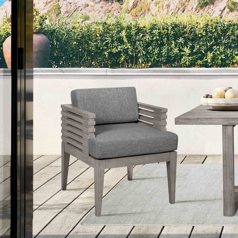 Vivid Outdoor Patio Dining Chair in Gray Eucalyptus Wood with Gray Olefin Cushions - Furniture City (CA)l