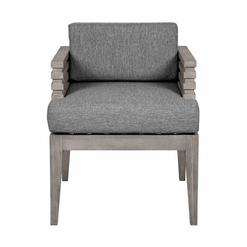 Vivid Outdoor Patio Dining Chair in Gray Eucalyptus Wood with Gray Olefin Cushions - Furniture City (CA)l