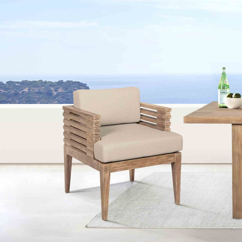 Vivid Outdoor Patio Dining Chair in Light Eucalyptus Wood with Taupe Olefin Cushions - Furniture City (CA)l