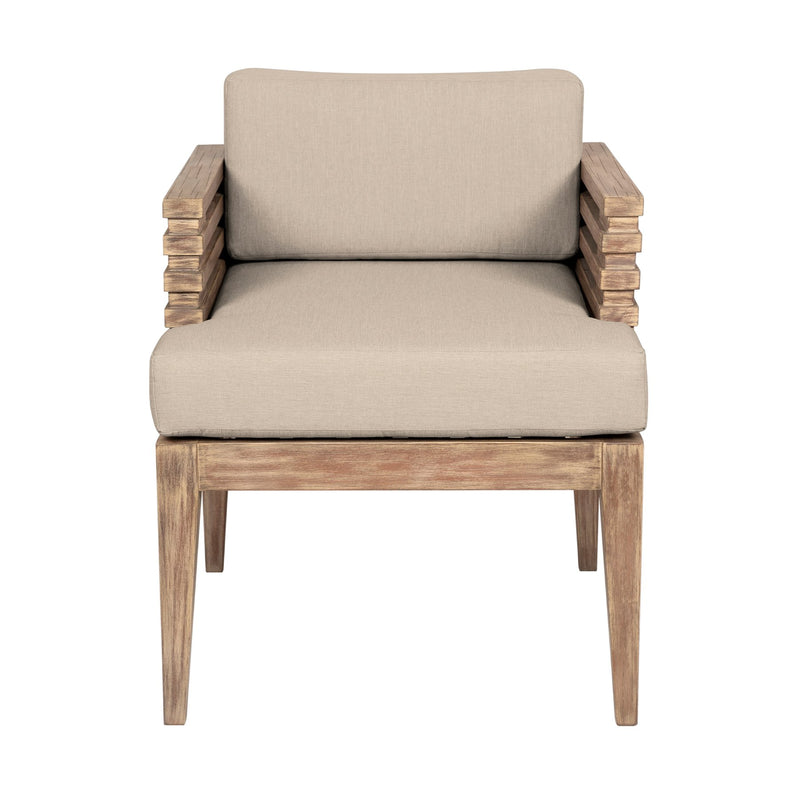 Vivid Outdoor Patio Dining Chair in Light Eucalyptus Wood with Taupe Olefin Cushions - Furniture City (CA)l