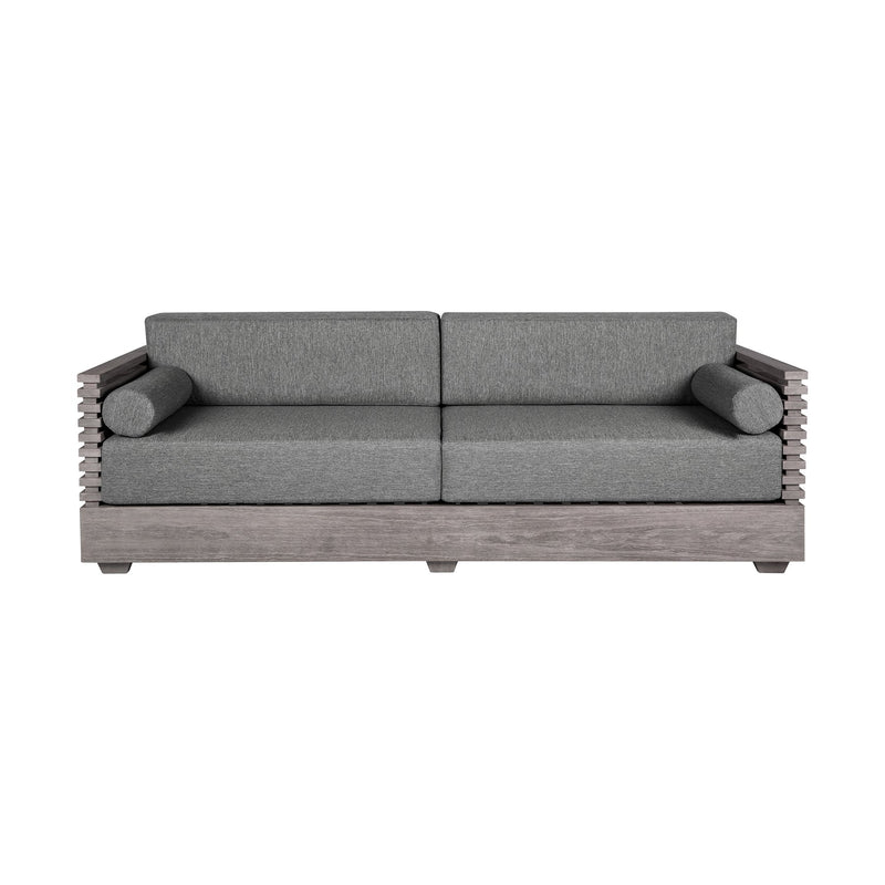 Vivid Outdoor Patio Sofa in Gray Eucalyptus Wood with Gray Olefin Cushions - Furniture City (CA)l