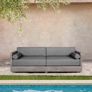 Vivid Outdoor Patio Sofa in Gray Eucalyptus Wood with Gray Olefin Cushions - Furniture City (CA)l