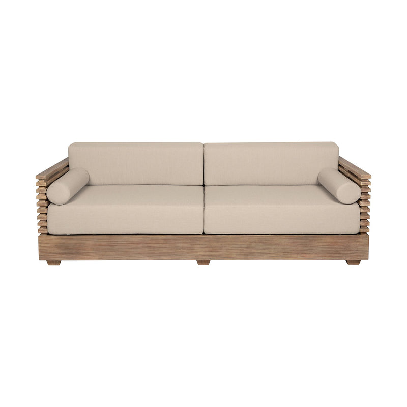 Vivid Outdoor Patio Sofa in Light Eucalyptus Wood with Taupe Olefin Cushions - Furniture City (CA)l