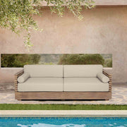 Vivid Outdoor Patio Sofa in Light Eucalyptus Wood with Taupe Olefin Cushions - Furniture City (CA)l