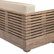 Vivid Outdoor Patio Sofa in Light Eucalyptus Wood with Taupe Olefin Cushions - Furniture City (CA)l
