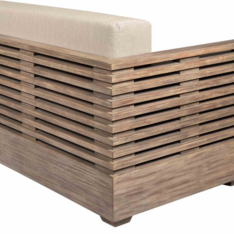 Vivid Outdoor Patio Sofa in Light Eucalyptus Wood with Taupe Olefin Cushions - Furniture City (CA)l