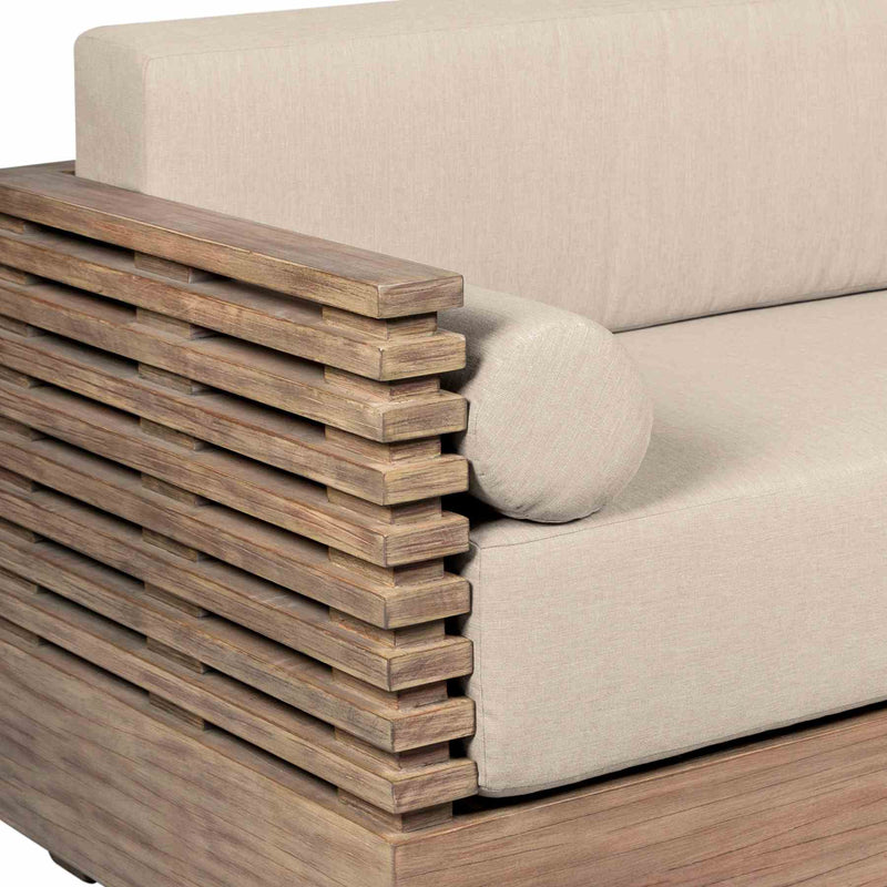 Vivid Outdoor Patio Sofa in Light Eucalyptus Wood with Taupe Olefin Cushions - Furniture City (CA)l