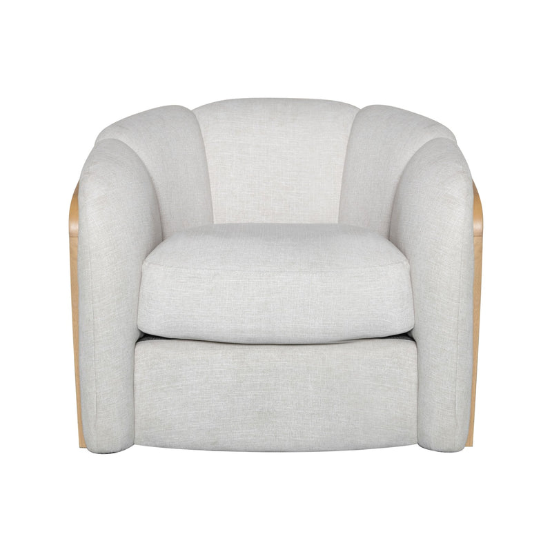 Violet Accent Chair in Soft Oat Fabric with Natural Wood Finish and Rattan Back - Furniture City (CA)l