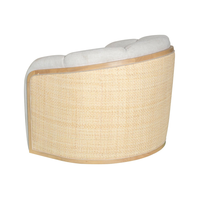 Violet Accent Chair in Soft Oat Fabric with Natural Wood Finish and Rattan Back