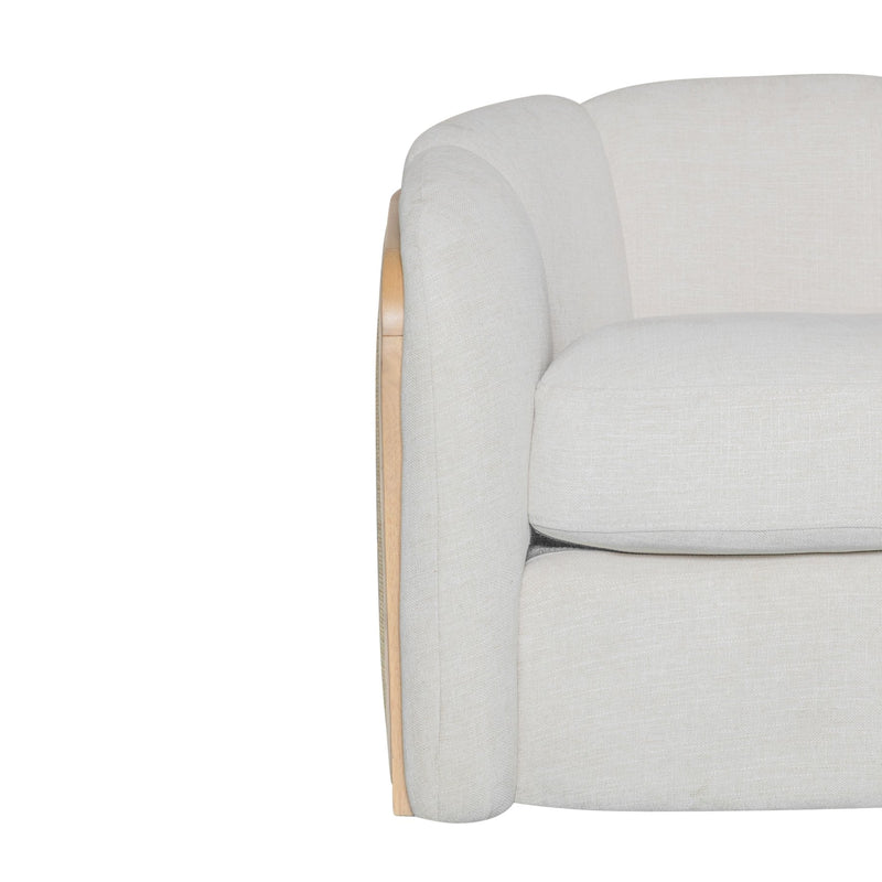 Violet Accent Chair in Soft Oat Fabric with Natural Wood Finish and Rattan Back - Furniture City (CA)l