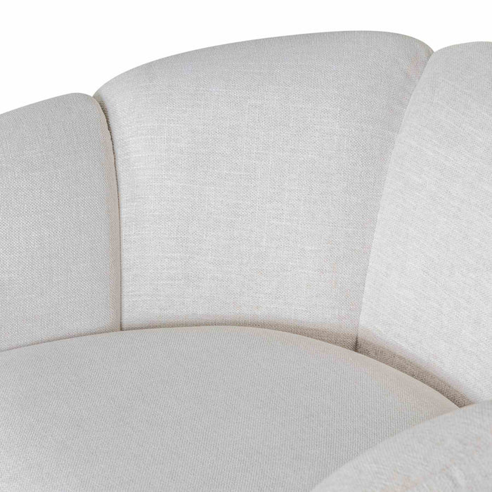 Violet Accent Chair in Soft Oat Fabric with Natural Wood Finish and Rattan Back