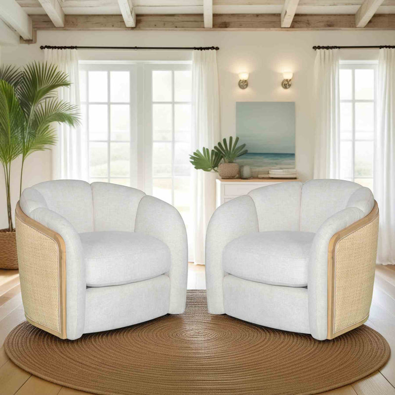 Violet Accent Chair in Soft Oat Fabric with Natural Wood Finish and Rattan Back - Furniture City (CA)l